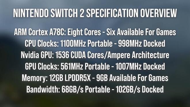 细参数公布：安培架构GPU12GB内存CQ9传奇电子任天堂Switch 2详